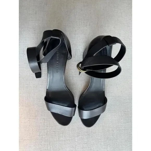 JENNI KAYNE - Black Leather Strap Block Heels Sandals - Size 39 EU 9 US - Picture 4 of 9